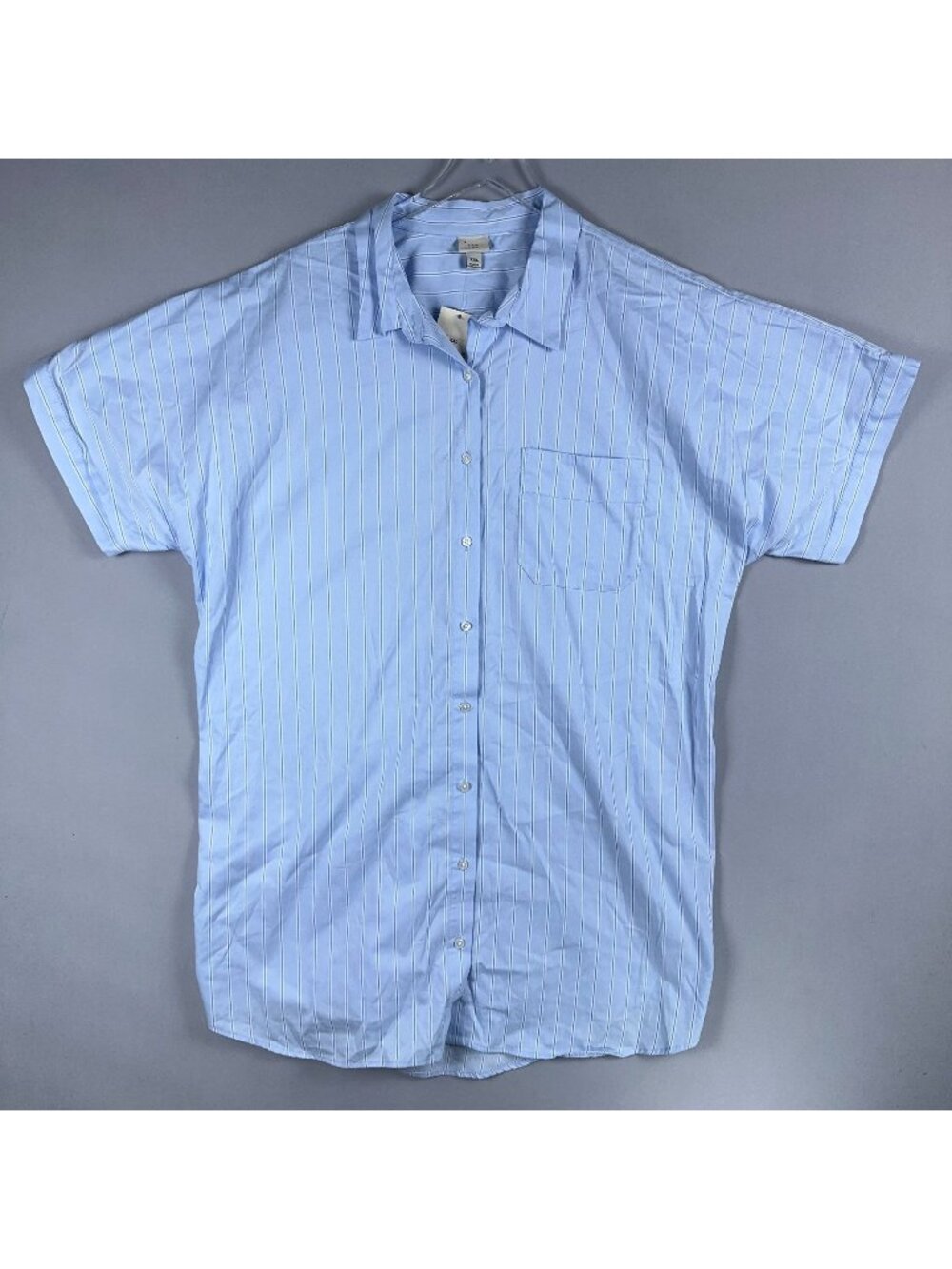A New Day Shirt Mens Size XXL Button-Up  Short Sleeves Cotton Striped Blue